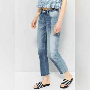 BDG Urban Outfitters Jessye Straight Leg Blue Two-Tone Spliced Denim Raw Jean 25